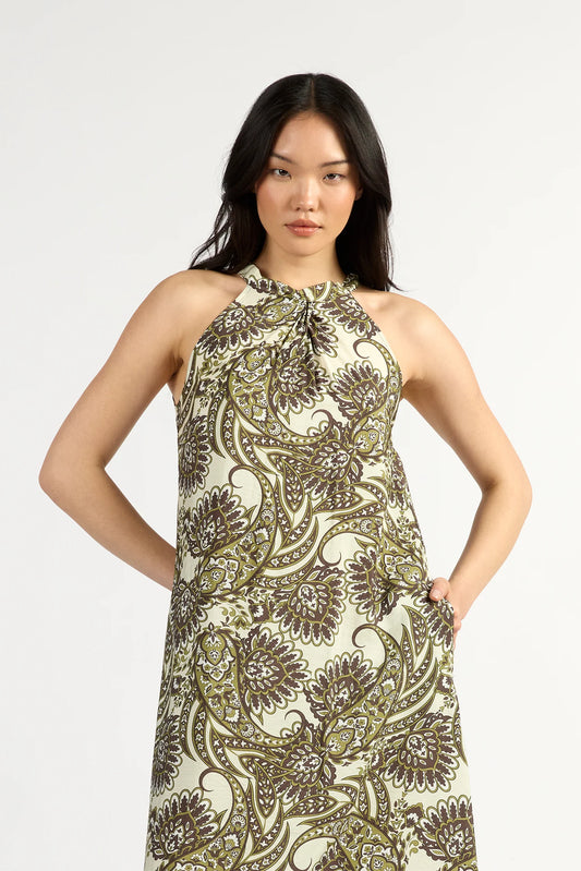 Tuesday Halter Dress - Olive Paisley