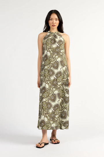 Tuesday Halter Dress - Olive Paisley