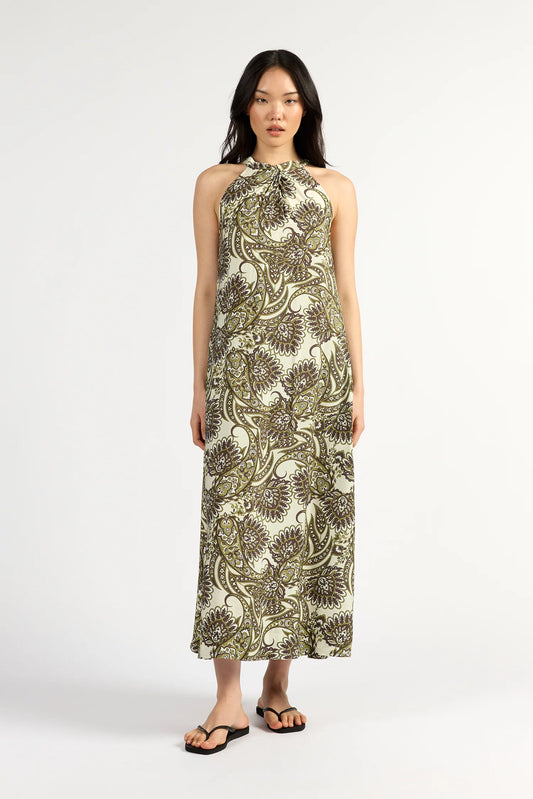 Tuesday Halter Dress - Olive Paisley