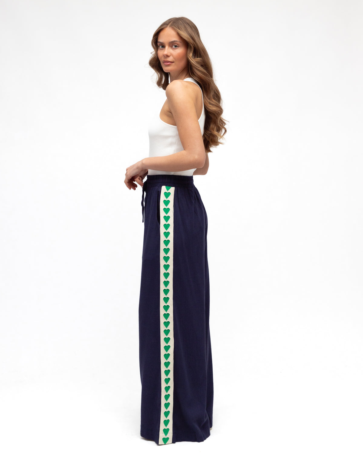 Ebby and I Wide leg pant - Navy/Green Heart