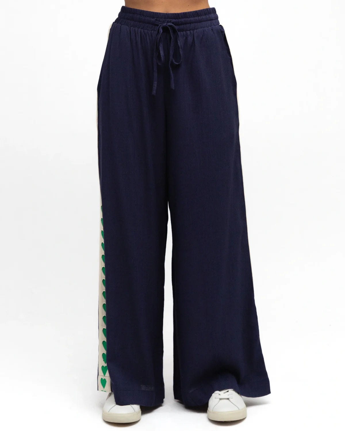 Ebby and I Wide leg pant - Navy/Green Heart