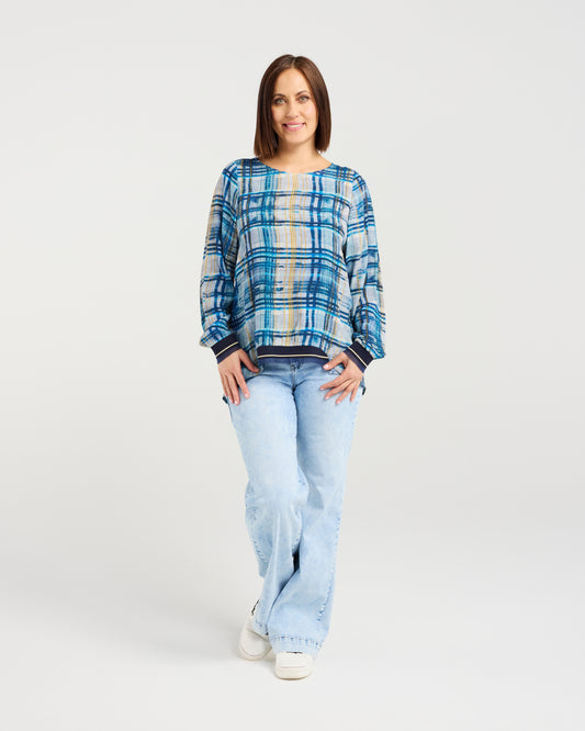 Zafina Havana Top - Ocean Plaid