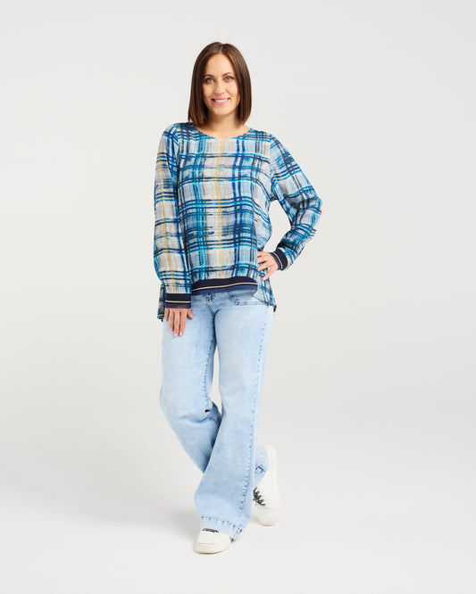Zafina Havana Top - Ocean Plaid