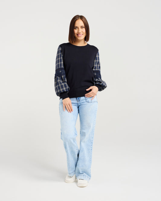 Zafina Lilith Top - Ink Check Lines