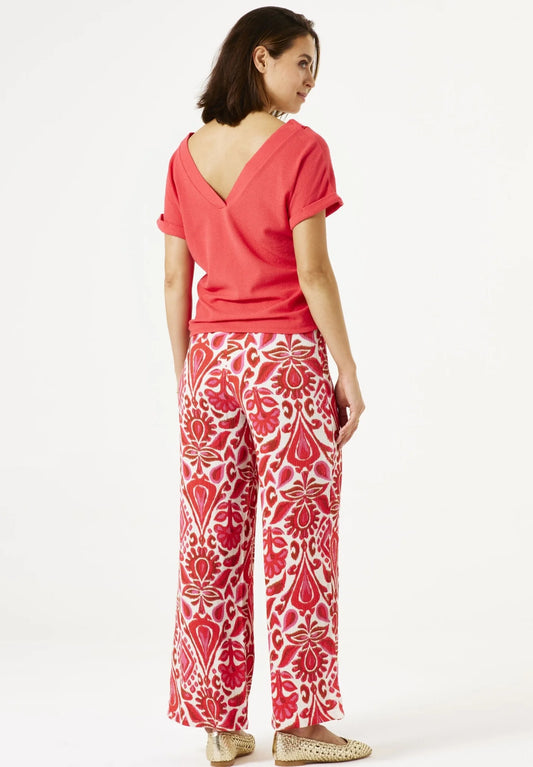 Garcia Wide Leg Pant - Ruby Red Print