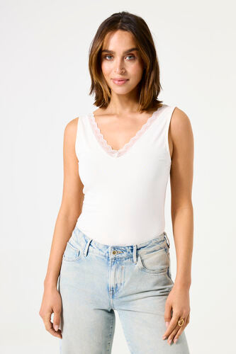 Garcia Lace Trim Tank - Ecru