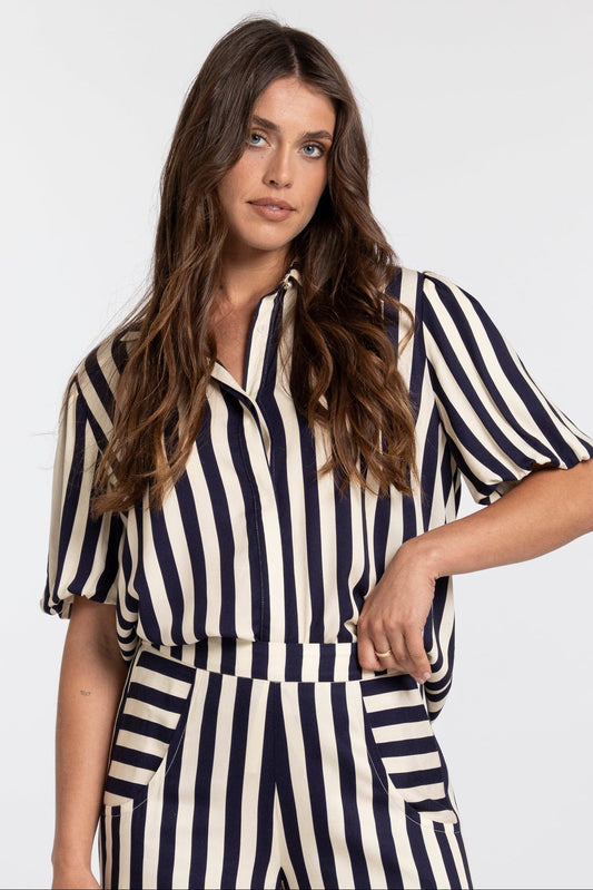 Mi Moso Evelyn Blouse - Navy Stripe