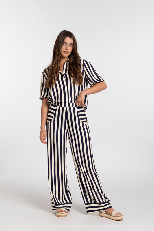Mi Moso Evelyn Blouse - Navy Stripe