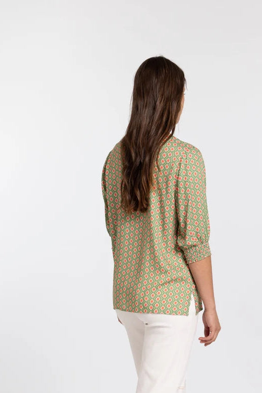 Mi Moso Finley Top - Green/Pink Print