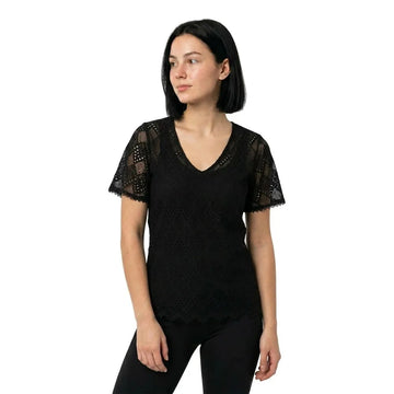 Garcia V-Neck Crochet Top - Black