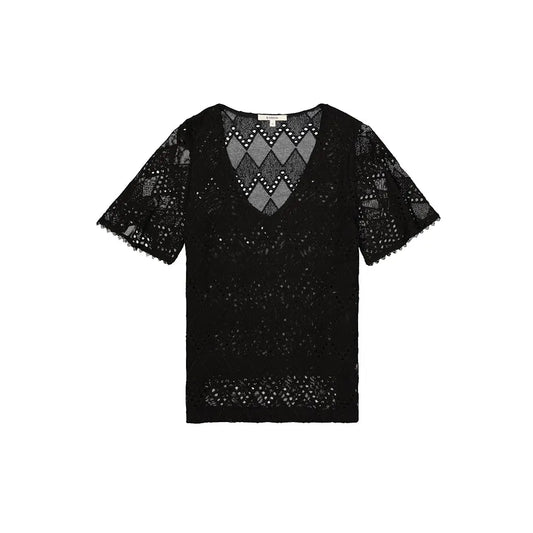 Garcia V-Neck Crochet Top - Black