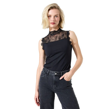 Garcia Sleeveless Lace Trim Top - Black