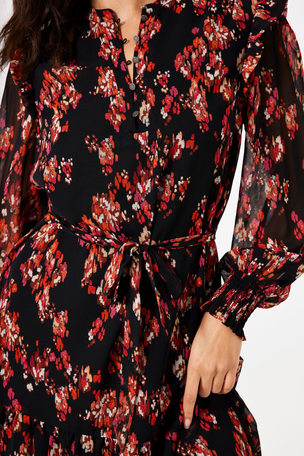 Garcia Short Chiffon Dress - Black Print