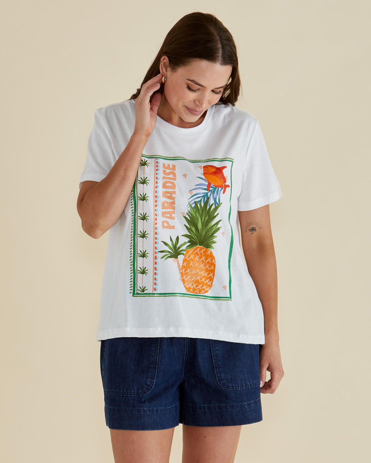 Betty Basics Ella Crew Tee - Paradise Beach  White
