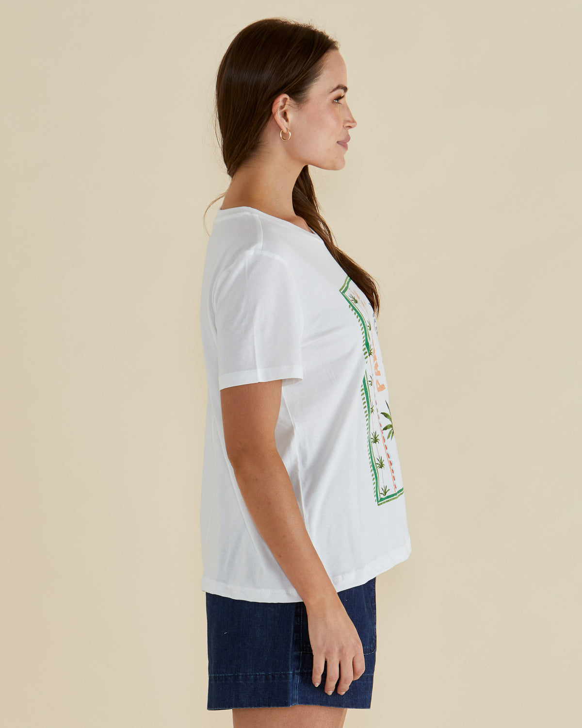 Betty Basics Ella Crew Tee - Paradise Beach  White