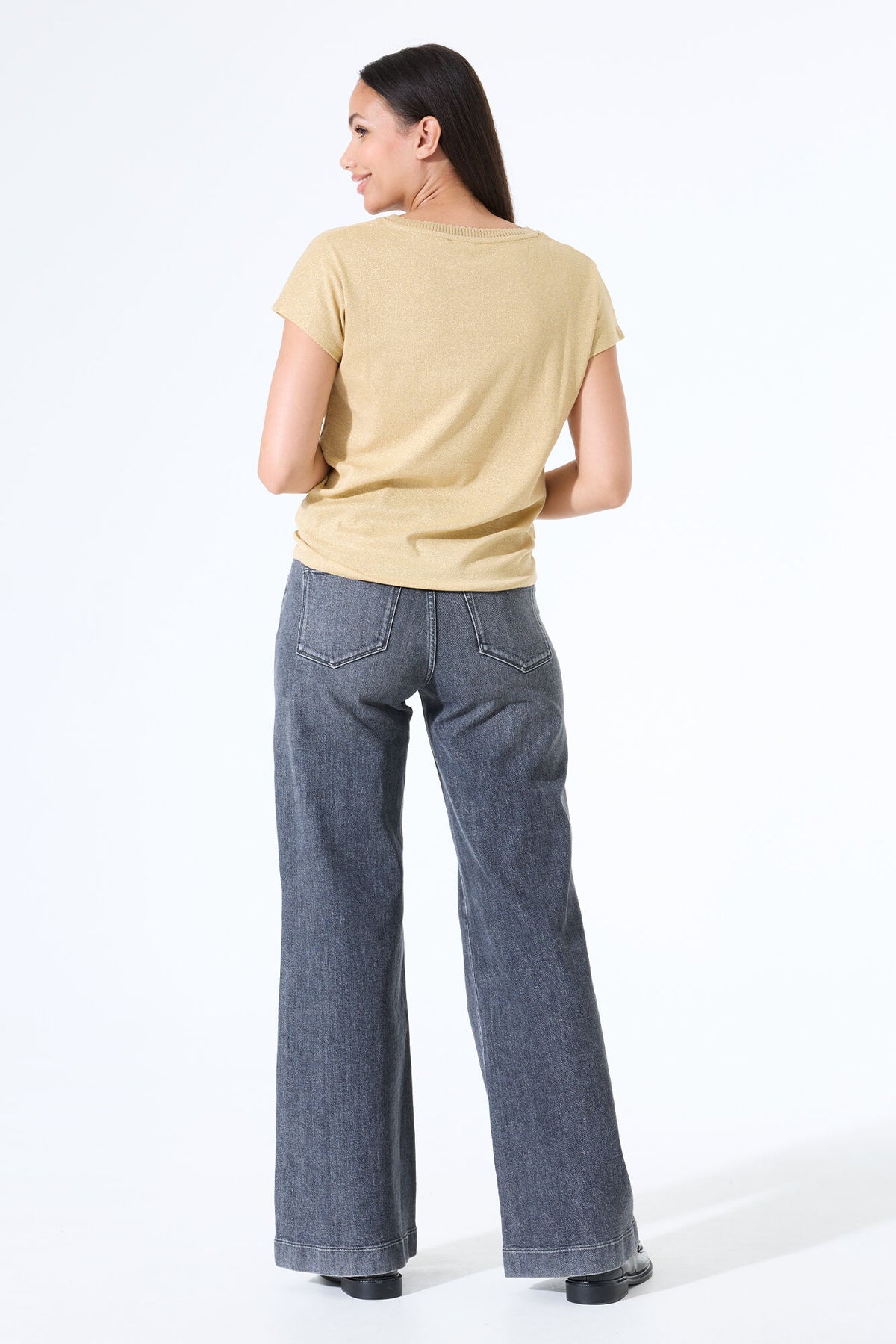 Garcia V-Neck Metallic Top - Iced Coffee