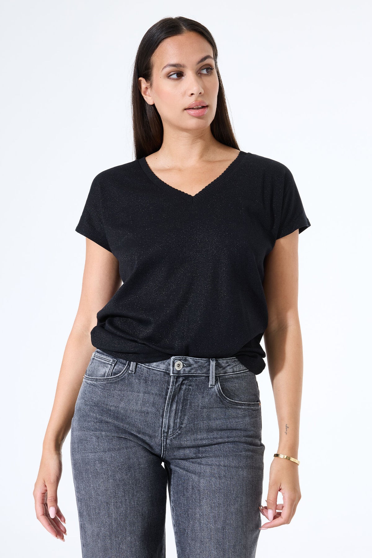 Garcia V-Neck Metallic Top - Black