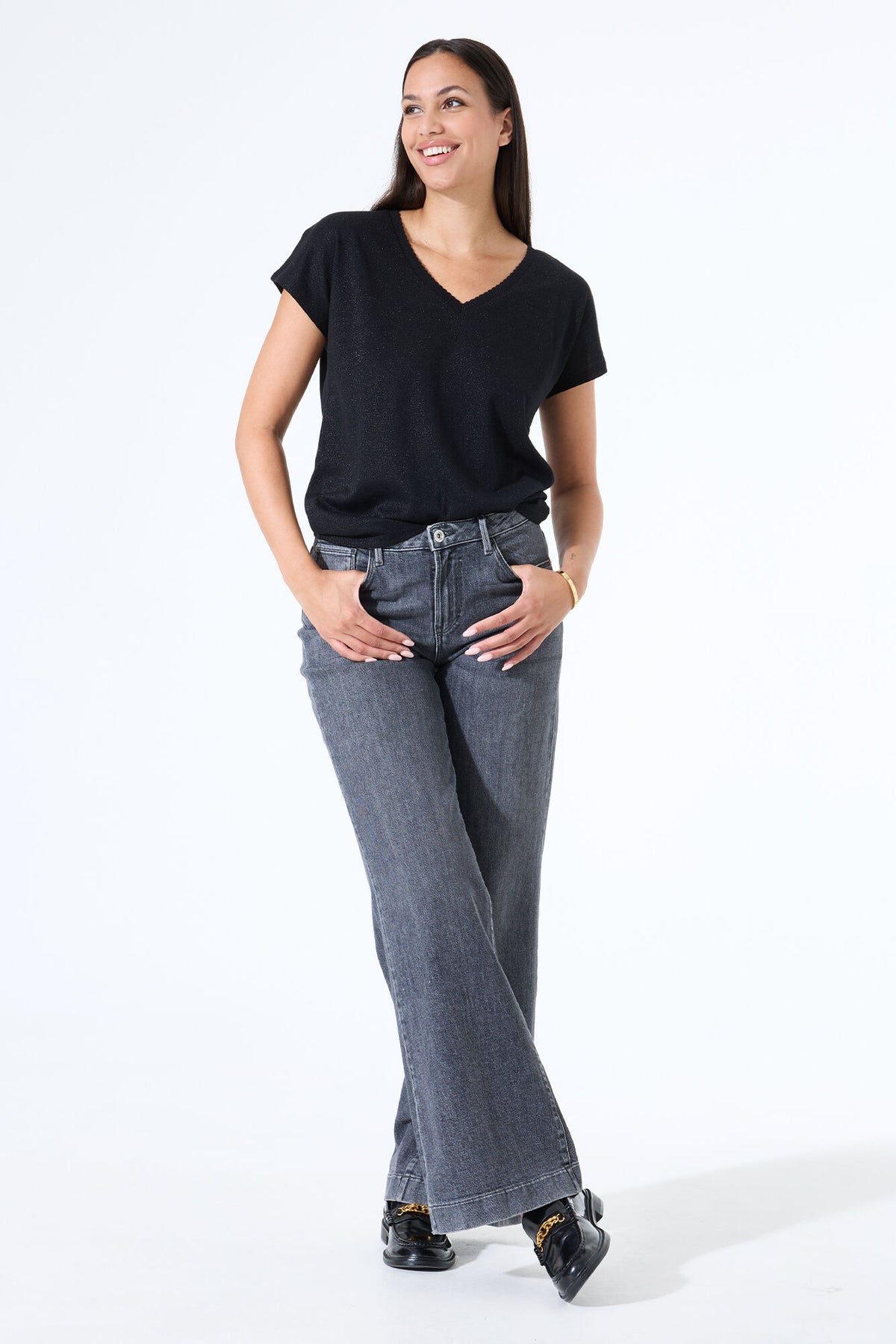 Garcia V-Neck Metallic Top - Black