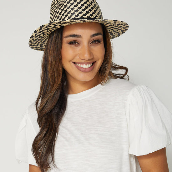 Stella + Gemma Fedora - black & white houndstooth