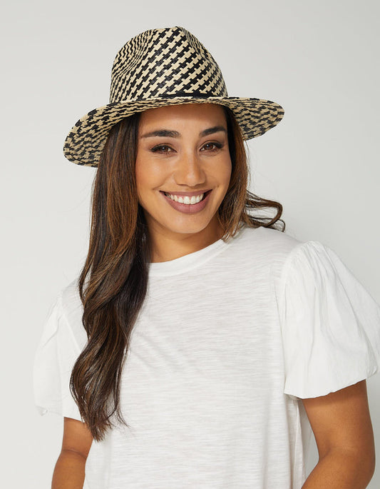 Stella + Gemma Fedora - black & white houndstooth